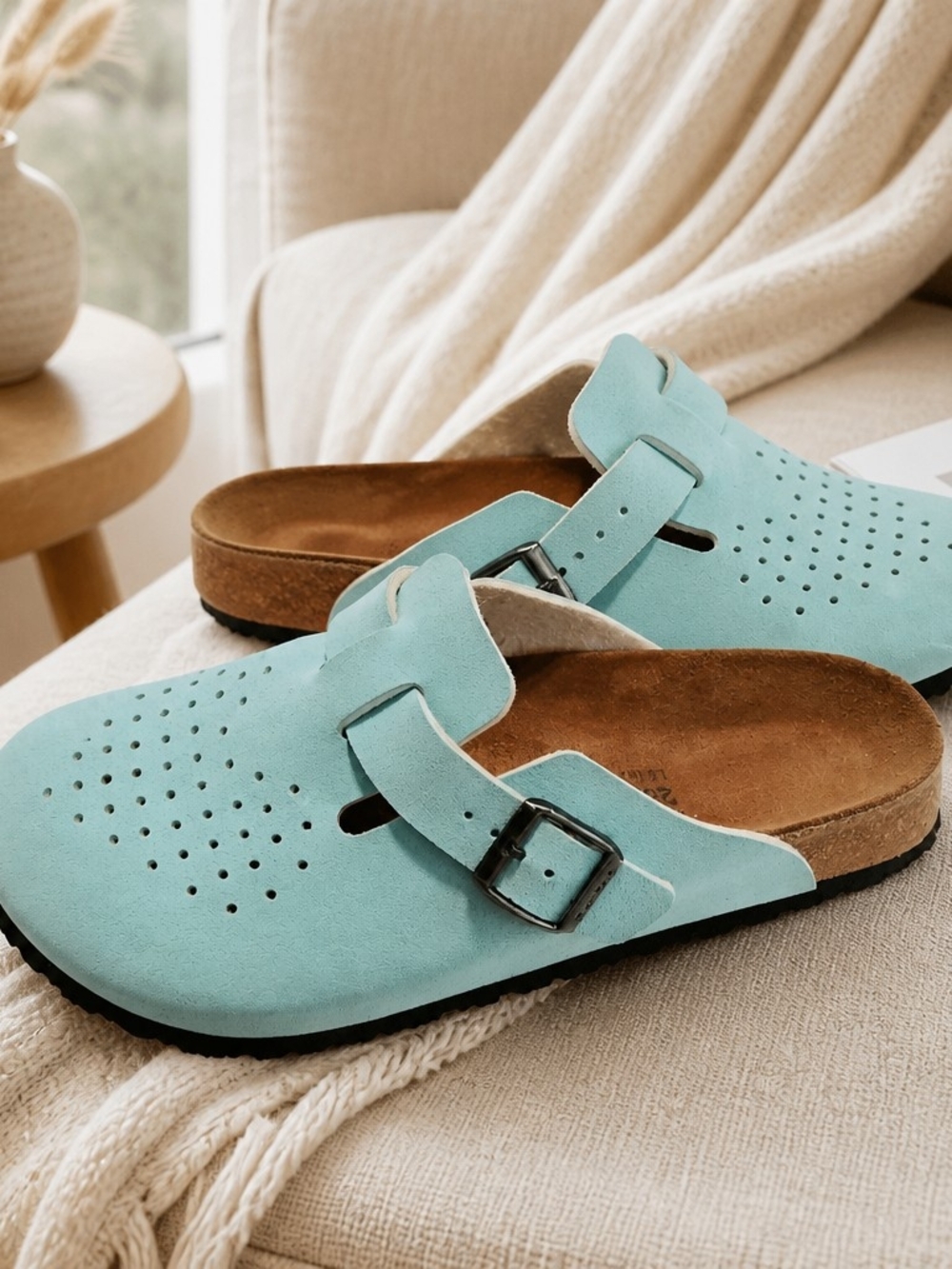 Birkenstock Burki's Blue Suede Leather Clog Sandals Comfort Shoes Ladies 9 - Picture 5 of 16